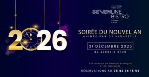 Présentation du programme du réveillon au SevenBistro avec paillettes et cotillons.